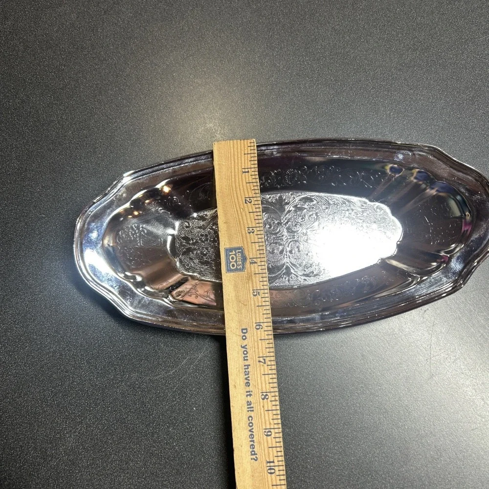 Silver Plated Serving Tray  Oval Etched Retro Decor Platter